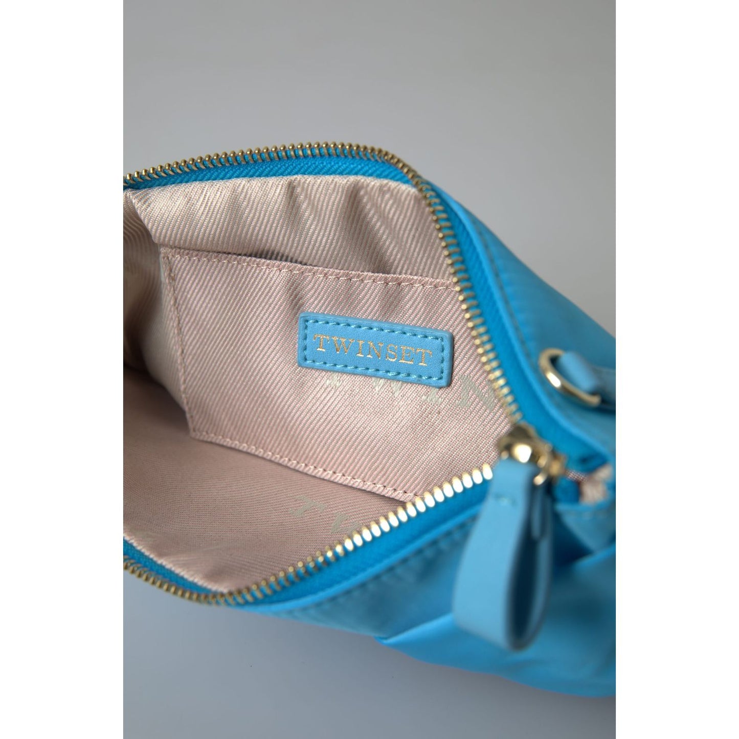 Twinset Blue Tafta Silk Large Bow Zipper Clutch Women Borse Logo Bag