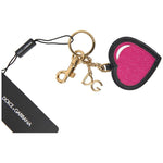 Dolce & Gabbana Black Fuchsia Heart Leather Gold Metal Keyring Keychain SMY101196