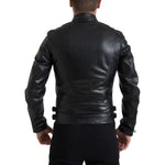 Dolce & Gabbana Black Leather Zipper Coat Men Jacket JKT3653-48