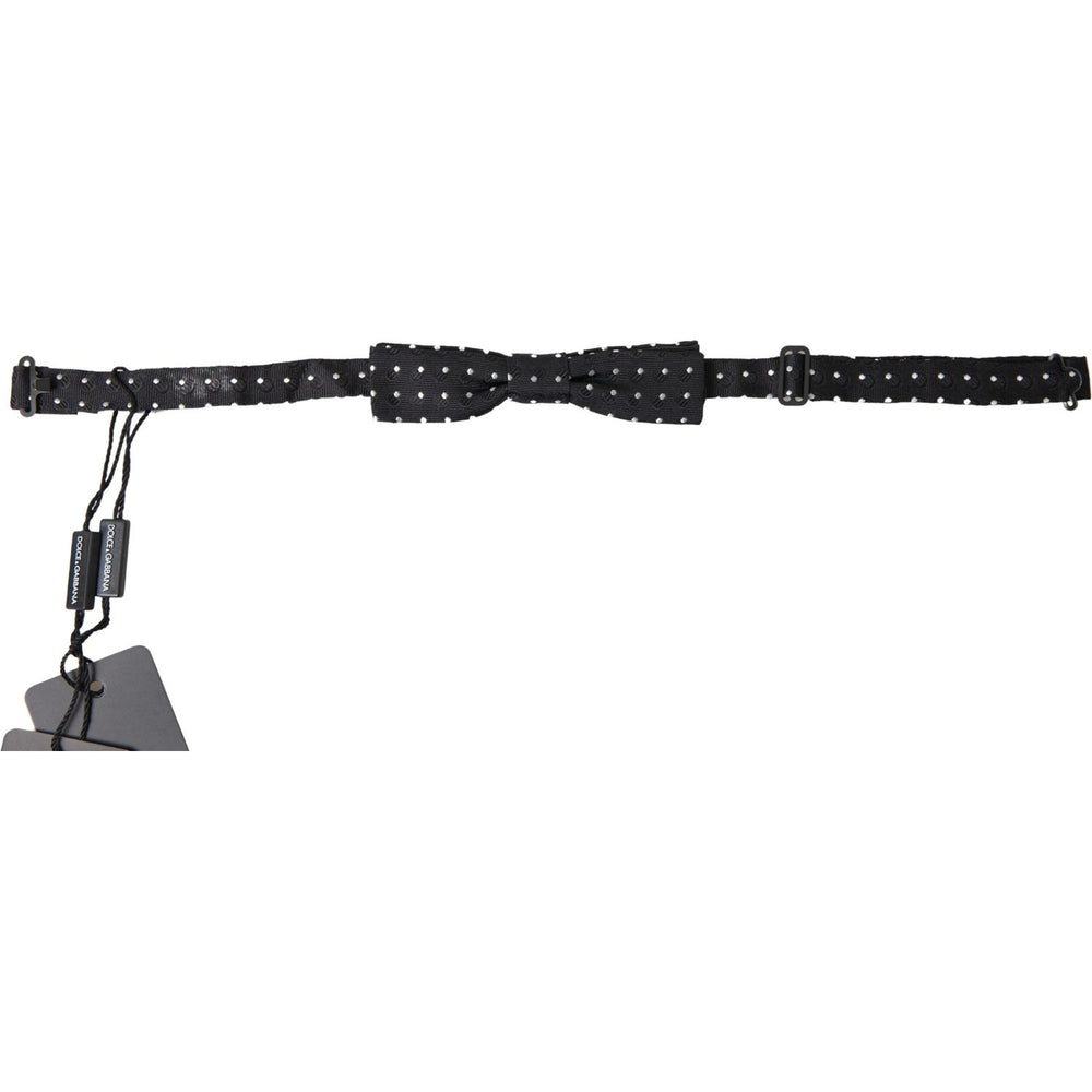 Dolce & Gabbana Black Polka Dot Silk Adjustable Men Neck Papillon Bow Tie FT3804