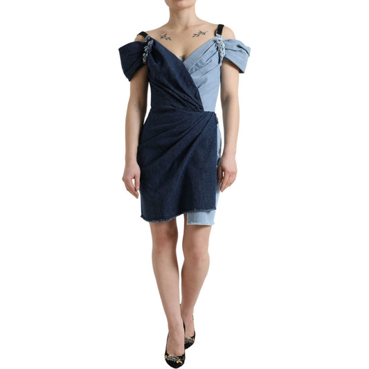 Dolce & Gabbana Blue Patchwork Two Tone Denim Mini Dress