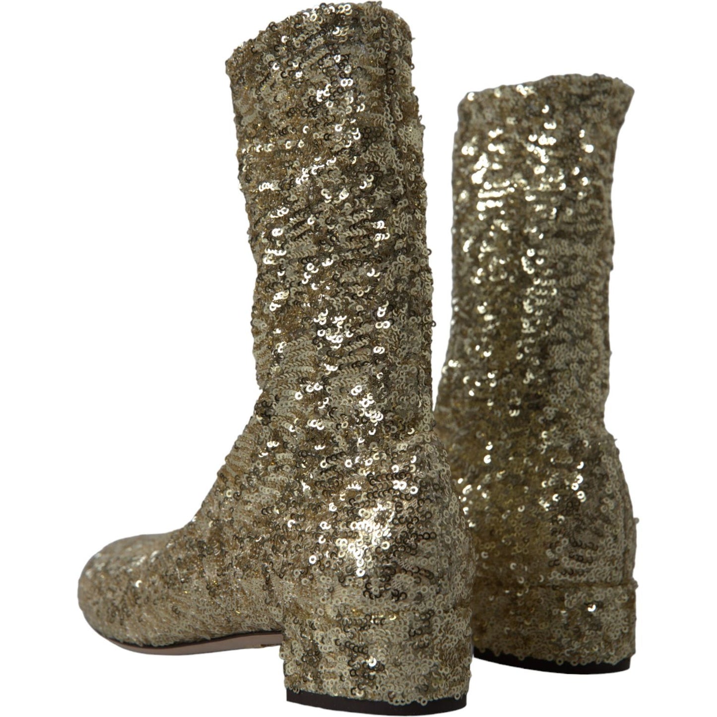 Dolce & Gabbana Elegant Mid Calf Gold Boots Exclusive Design Dolce & Gabbana Dark Olive Green