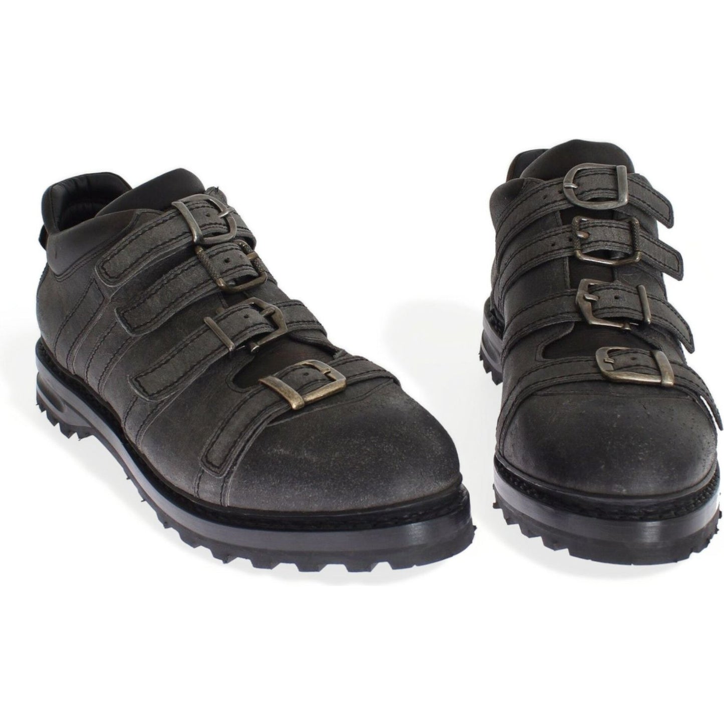 Dolce & Gabbana Elegant Gray Leather Ankle Boots Dolce & Gabbana Dark Slate Gray