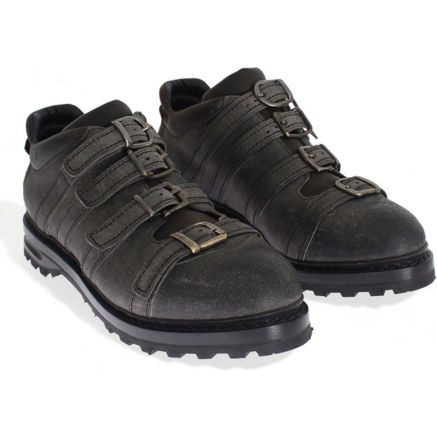 Dolce & Gabbana Elegant Gray Leather Ankle Boots Dolce & Gabbana Dark Slate Gray