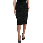 Dolce & Gabbana Black Crystal Handmade Knee Pencil Skirt GSD13659-42