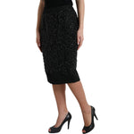 Dolce & Gabbana Black Crystal Handmade Knee Pencil Skirt GSD13659-42