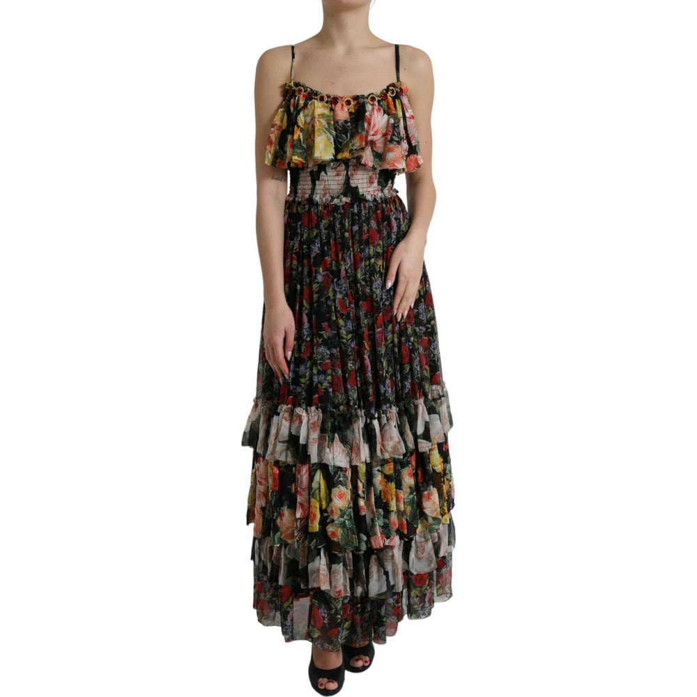 Dolce & Gabbana Multicolor Floral Chiffon Tiered Maxi Dress DR281071-40