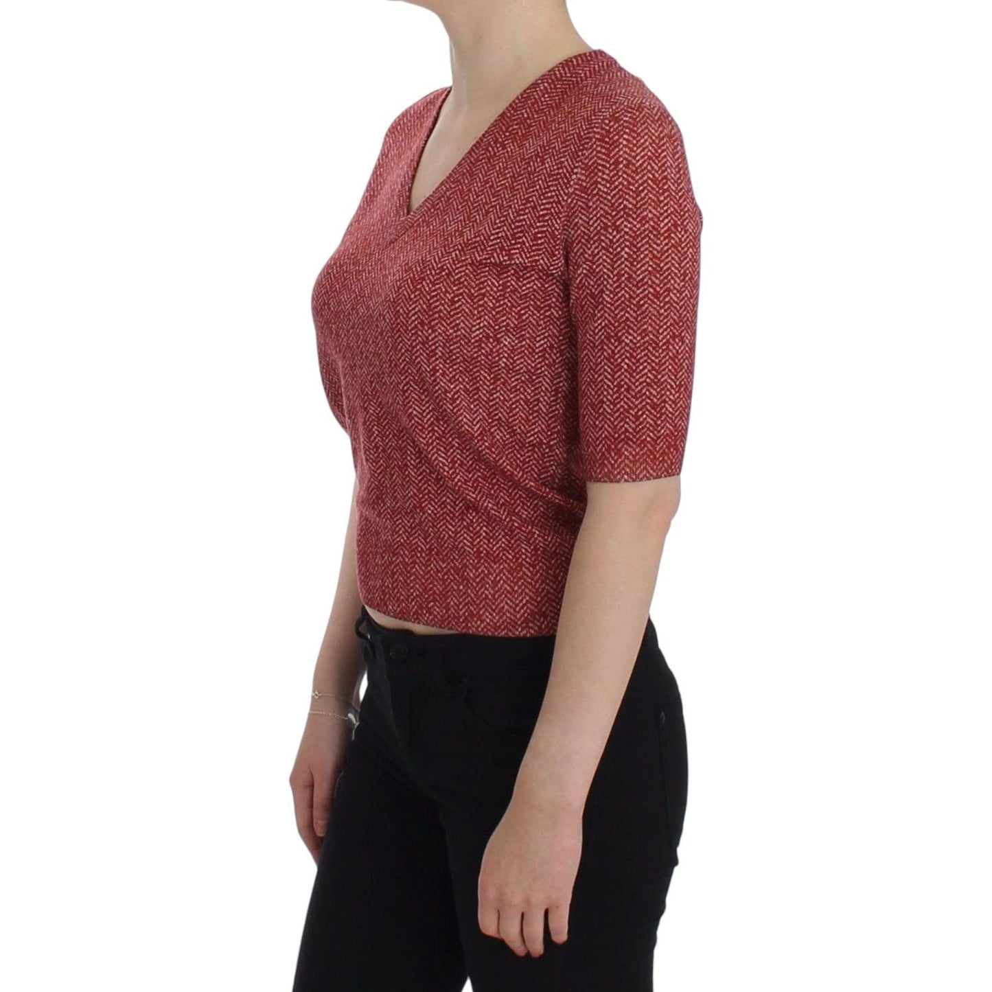 Dolce & Gabbana Enchanting Red Tweed V-Neck Sweater Dolce & Gabbana Sienna