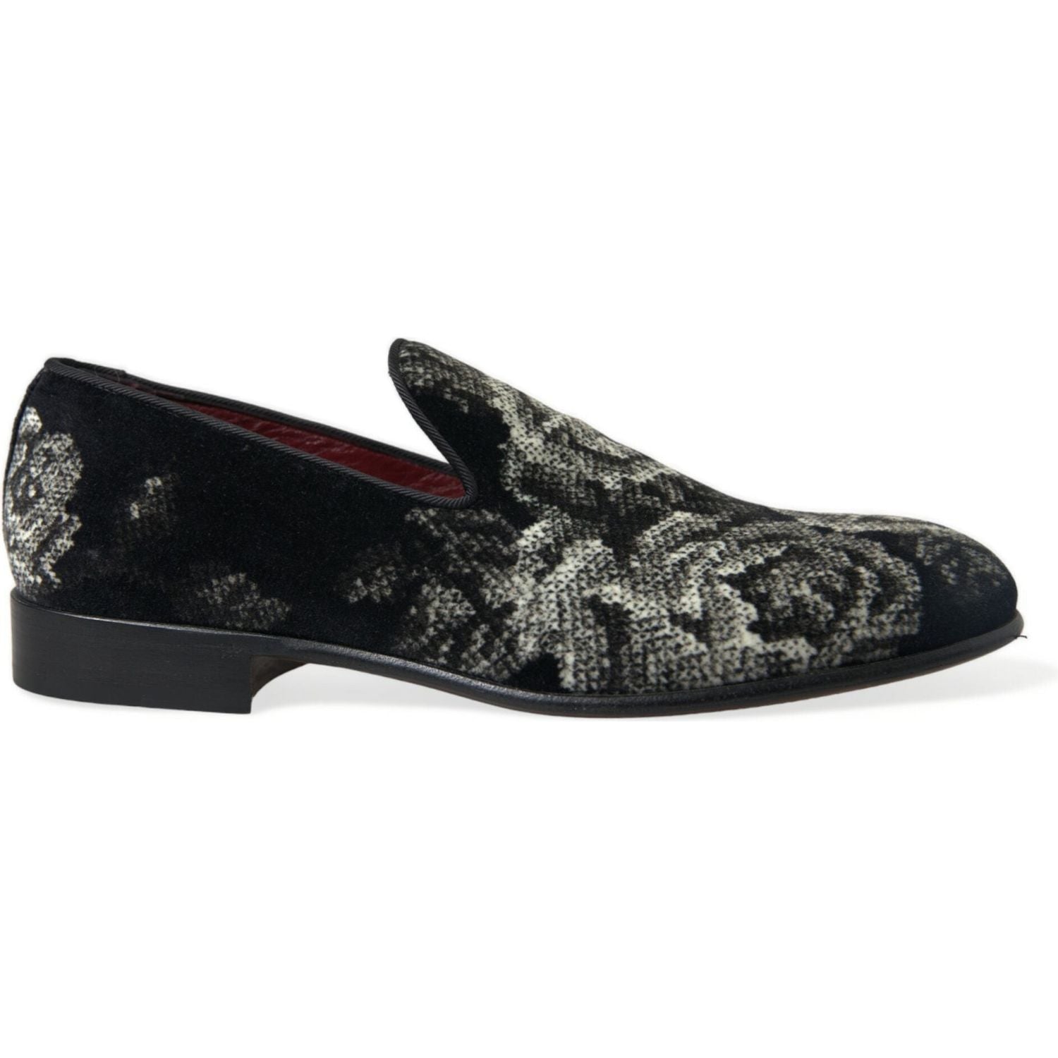 Dolce & Gabbana Black Floral Slippers Men Loafers Dress Shoes