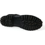 Dolce & Gabbana Black Rubber Lace Up Shearling Rain Boots Shoes MV5587-44