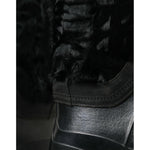 Dolce & Gabbana Black Rubber Lace Up Shearling Rain Boots Shoes MV5587-44