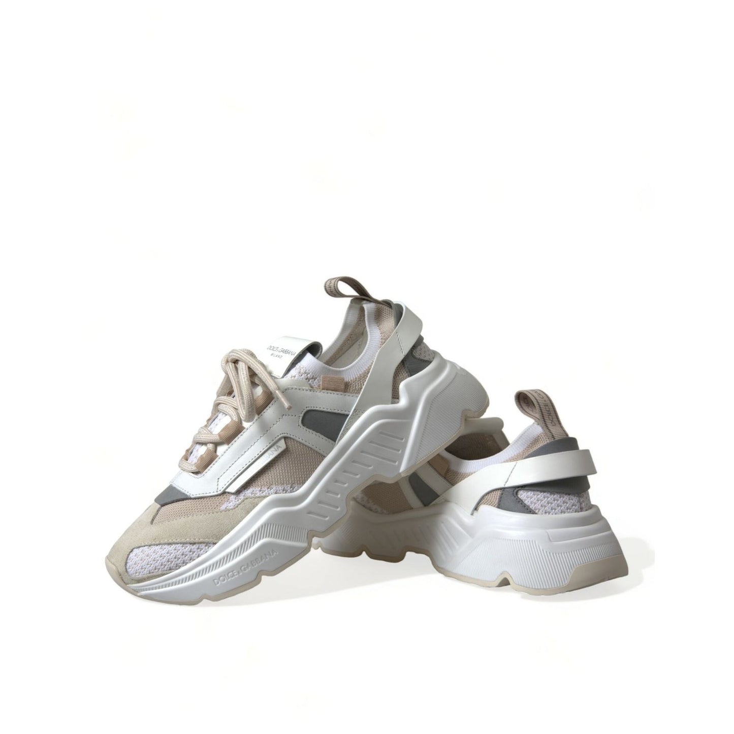 Dolce & Gabbana Beige White Daymaster Low Top Leather Sneakers Shoes LA10679-39