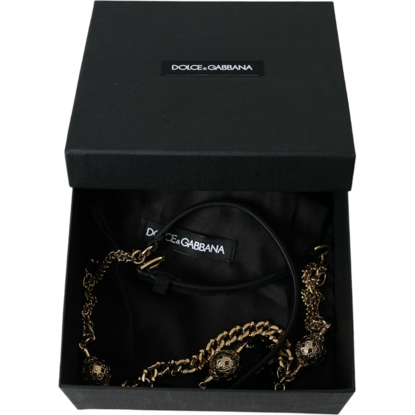 Dolce & Gabbana Black Suede Gold Chain Crystal Waist Belt WMB303-75