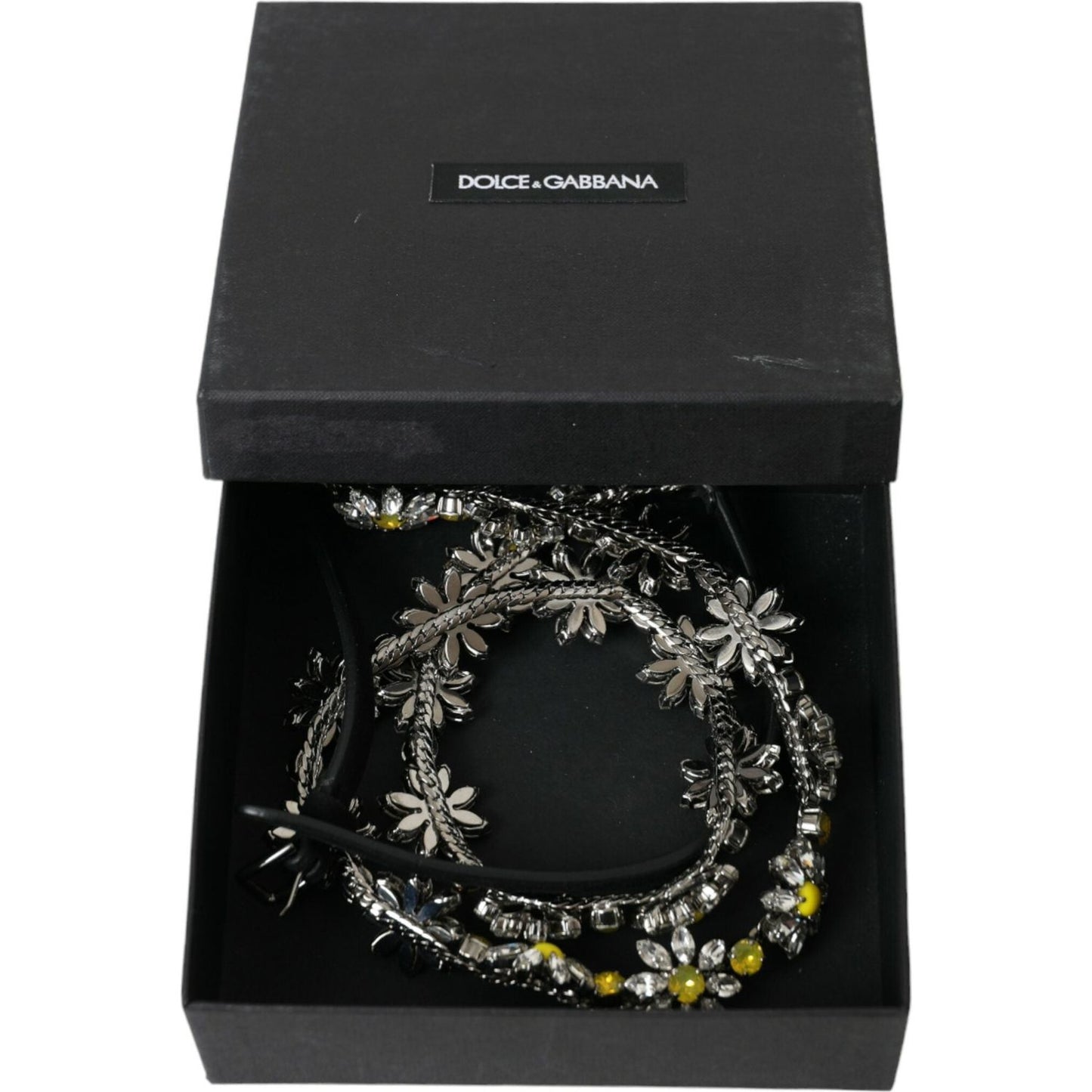 Dolce & Gabbana Black Daisy Crystal Dauphine Waist Belt WMB304-95