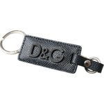 Dolce & Gabbana Black Calf Leather DG Logo Silver Brass Keyring Keychain SMY101359