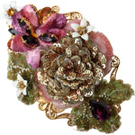 Dolce & Gabbana Gold Brass Floral Crystal Sequined Hair Clip SMY101433
