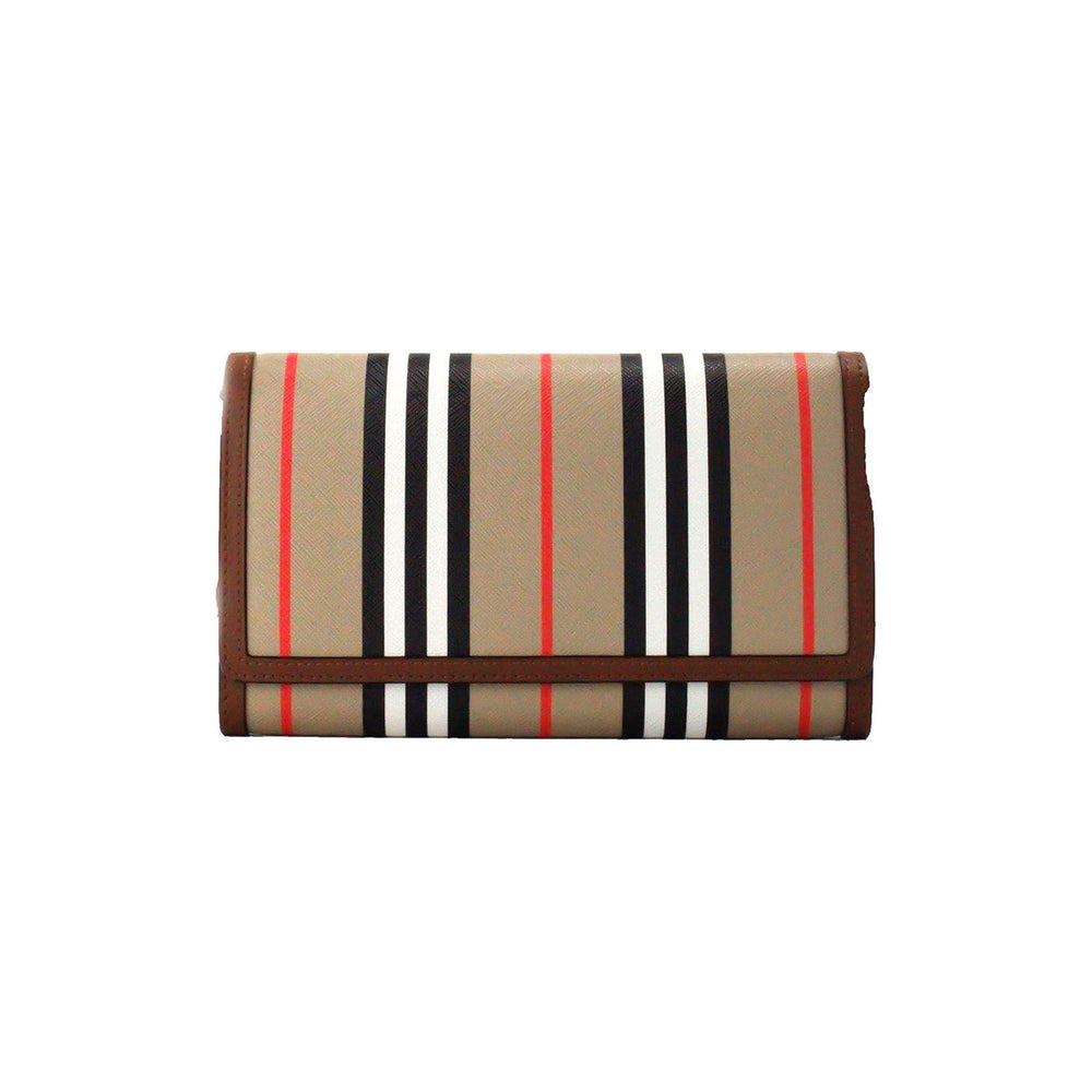 Burberry Hannah Icon Stripe Archive Tan E-Canvas Leather Wallet Crossbody Bag 89857