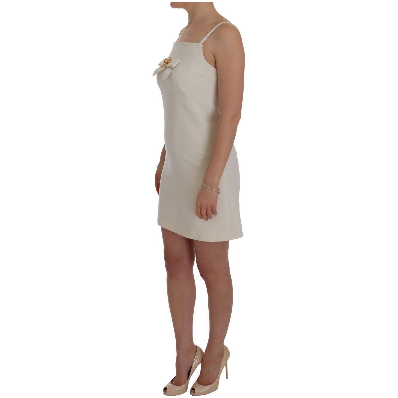 Dolce & Gabbana Elegant White Wool Shift Dress with Gold Brooch Dolce & Gabbana Rosy Brown