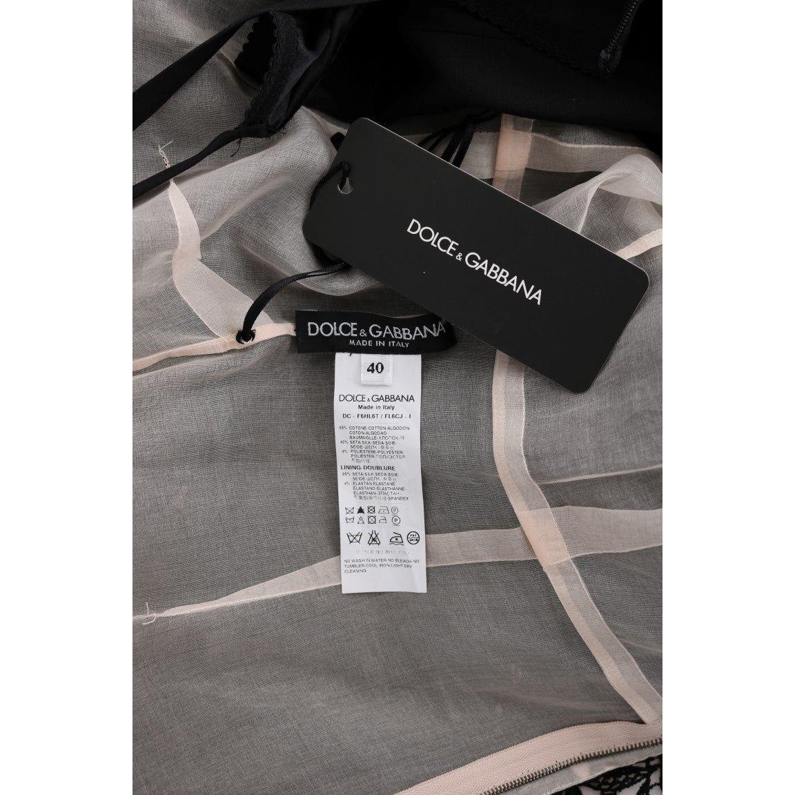 Dolce & Gabbana Elegant Black Maxi Shift Dress with Floral Applique Dresses Dolce & Gabbana Dim Gray