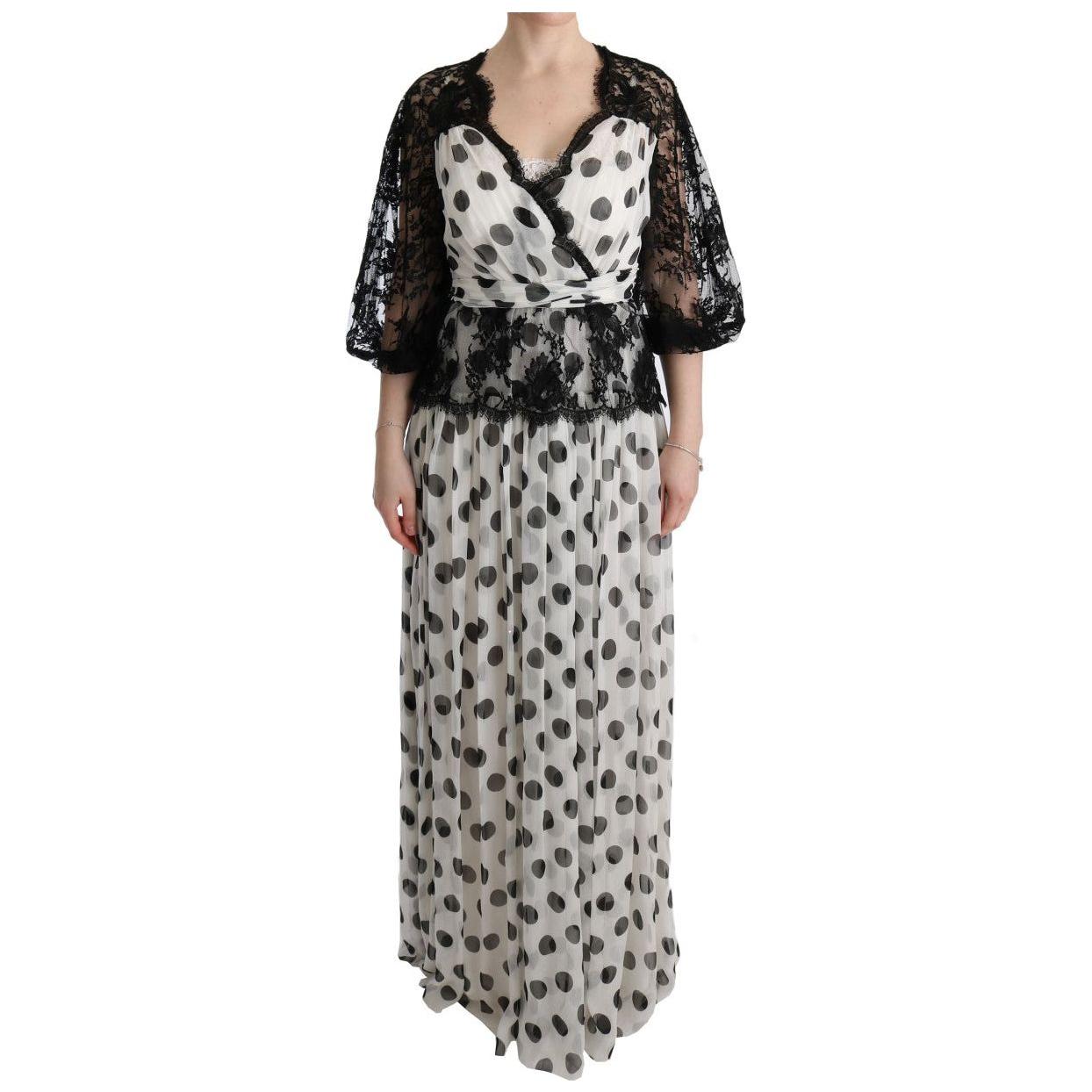 Dolce & Gabbana Elegant Polka Dotted Full Length Gown Dolce & Gabbana Dark Gray