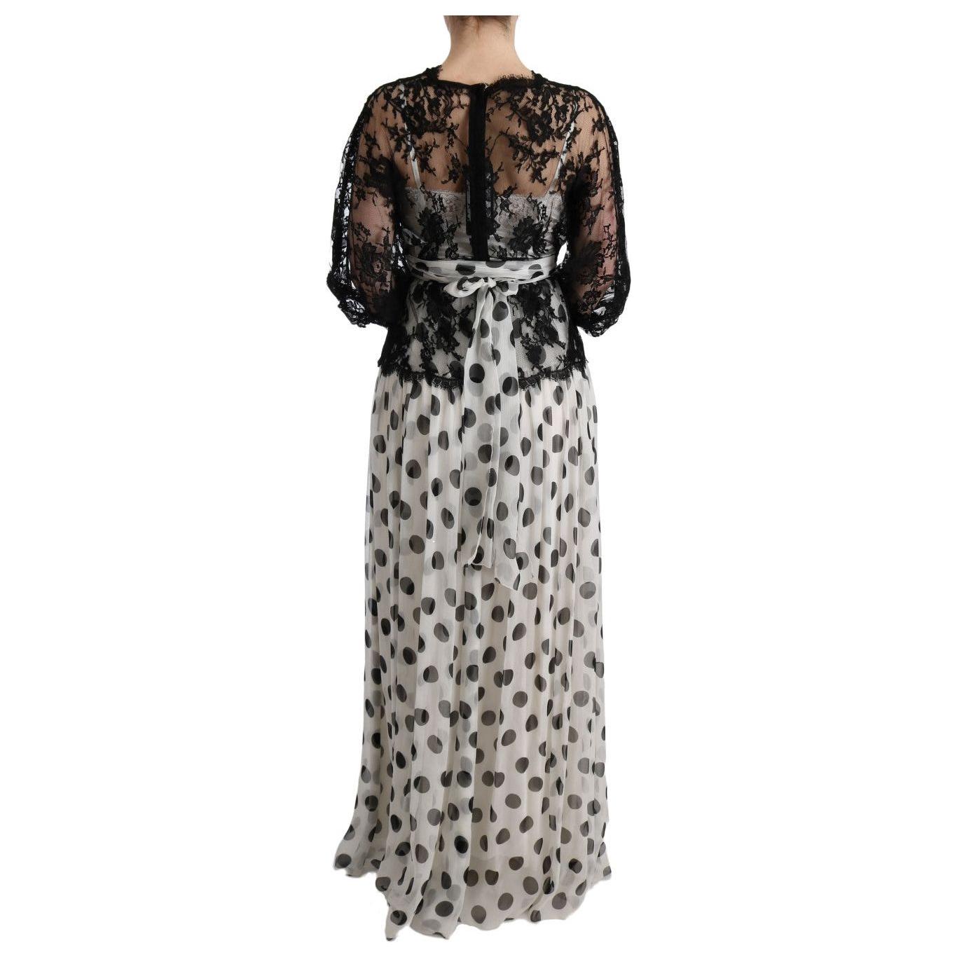 Dolce & Gabbana Elegant Polka Dotted Full Length Gown Dolce & Gabbana Dark Gray