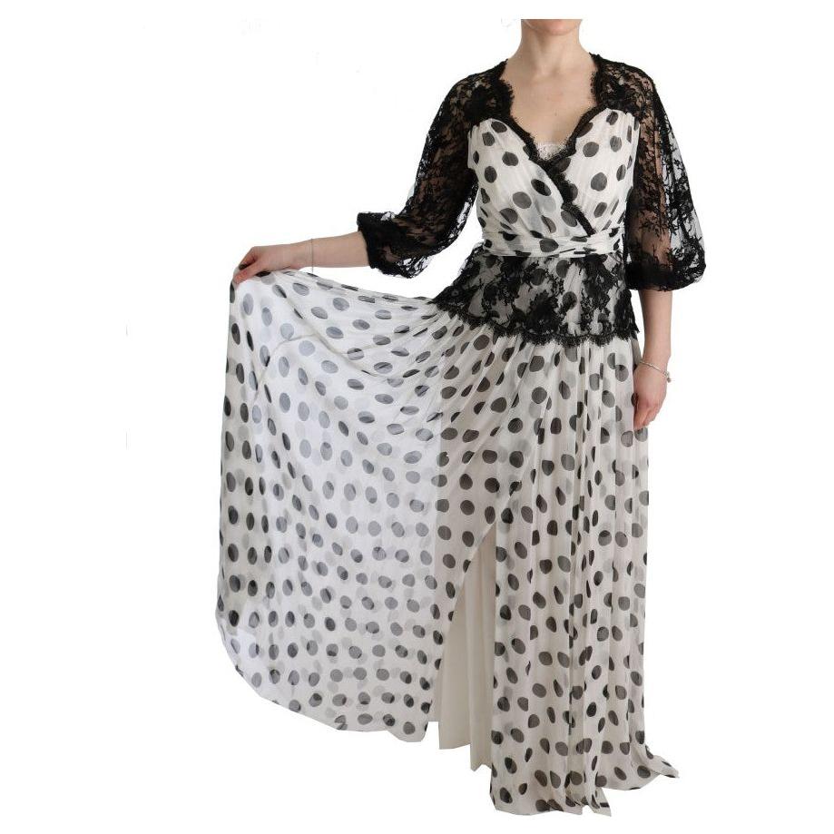 Dolce & Gabbana Elegant Polka Dotted Full Length Gown Dolce & Gabbana Gray