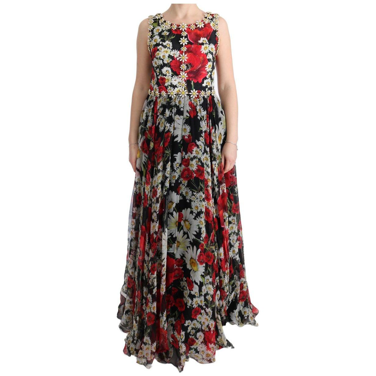 Dolce & Gabbana Floral Maxi Gown with Sunflower Print and Crystals Dolce & Gabbana Dark Slate Gray