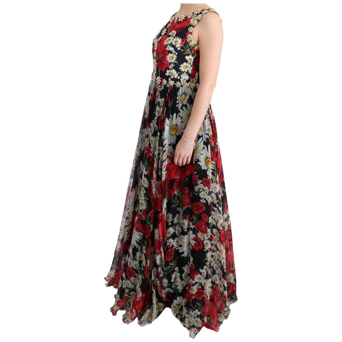 Dolce & Gabbana Floral Maxi Gown with Sunflower Print and Crystals Dolce & Gabbana Dark Slate Gray