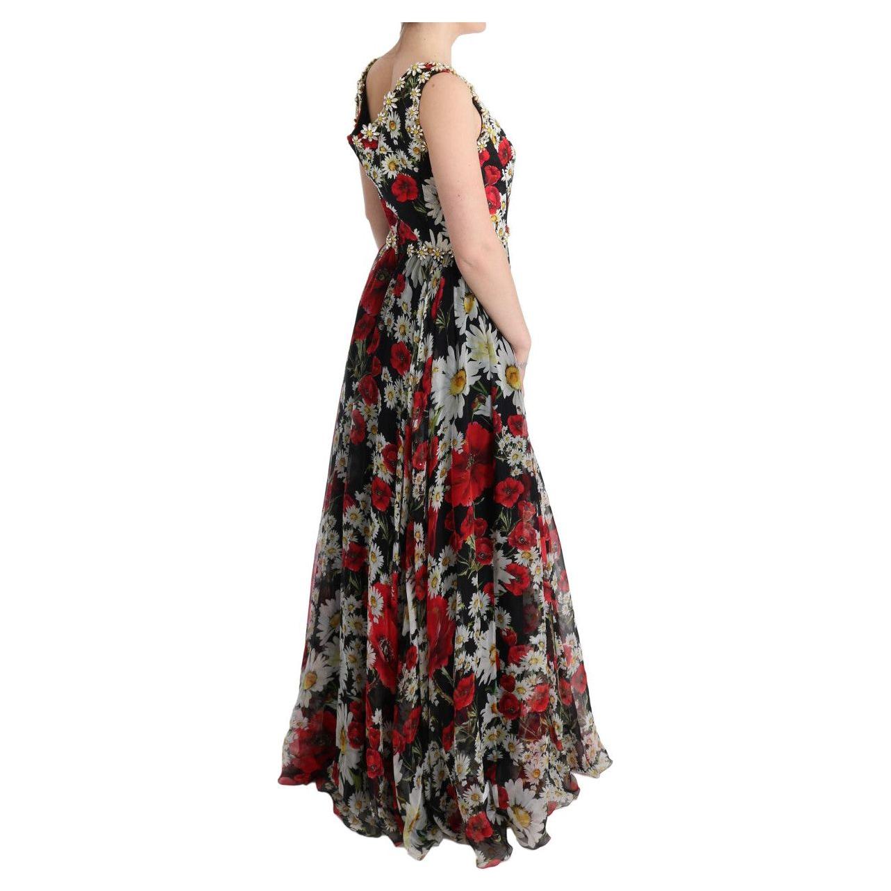 Dolce & Gabbana Floral Maxi Gown with Sunflower Print and Crystals Dolce & Gabbana Dark Slate Gray