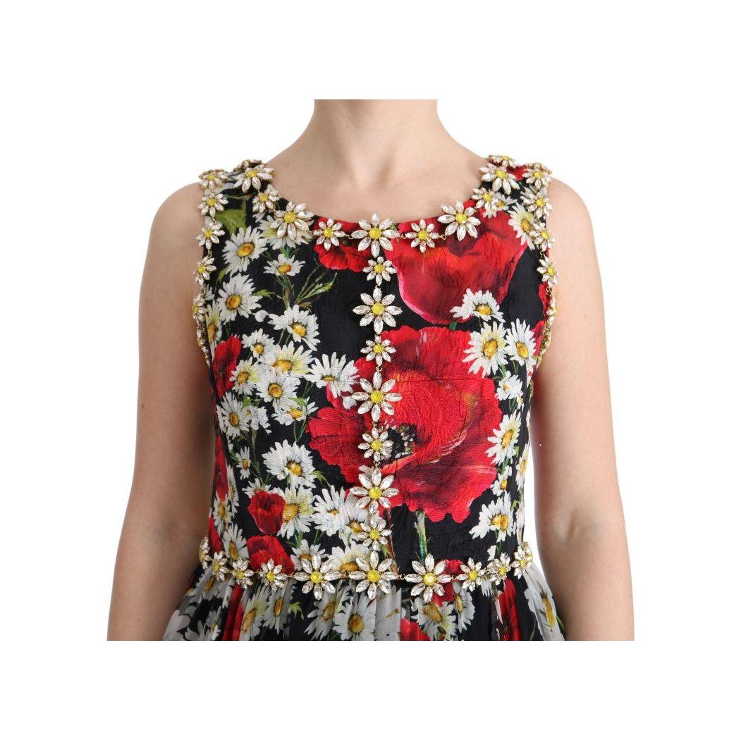 Dolce & Gabbana Floral Maxi Gown with Sunflower Print and Crystals Dolce & Gabbana Tan