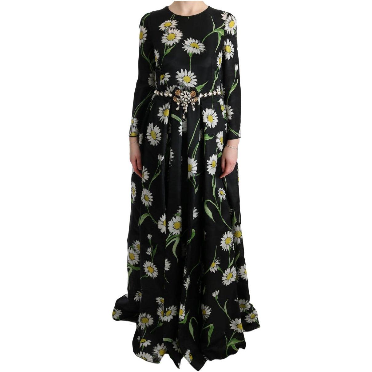 Dolce & Gabbana Elegant Sunflower Maxi Gown with Crystals Dolce & Gabbana Dark Gray