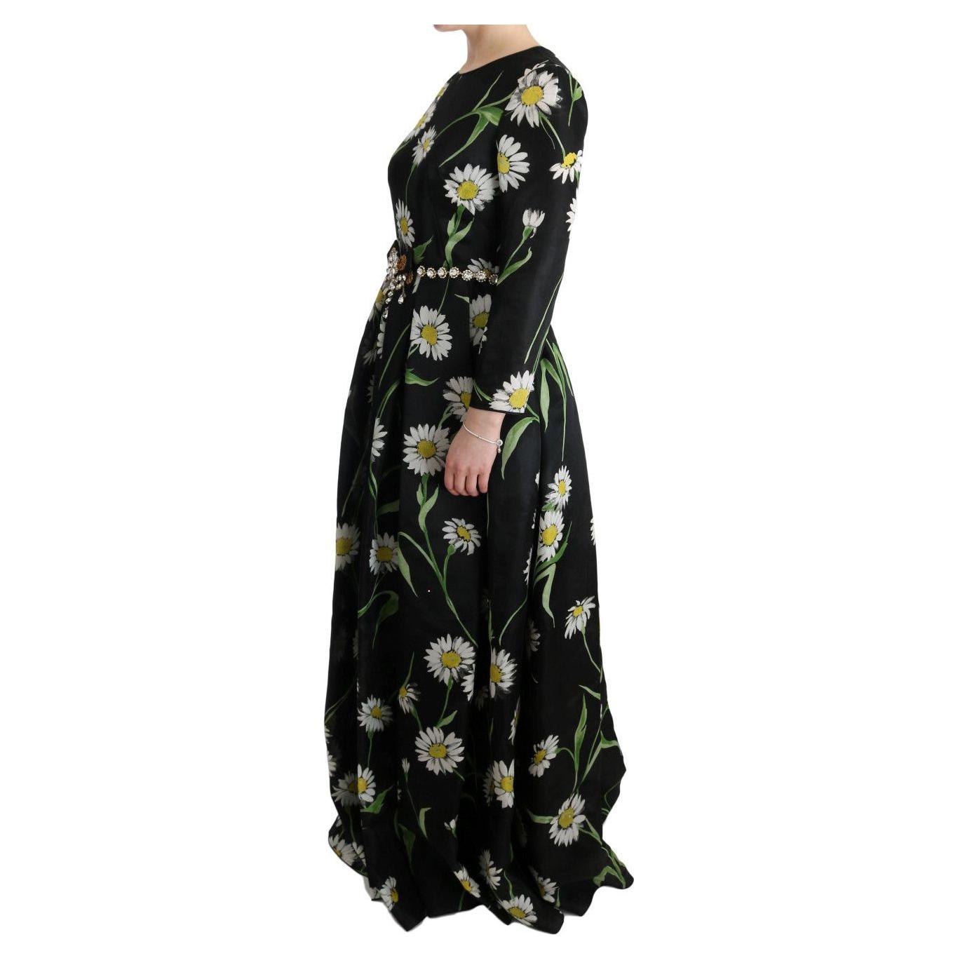 Dolce & Gabbana Elegant Sunflower Maxi Gown with Crystals Dolce & Gabbana Black