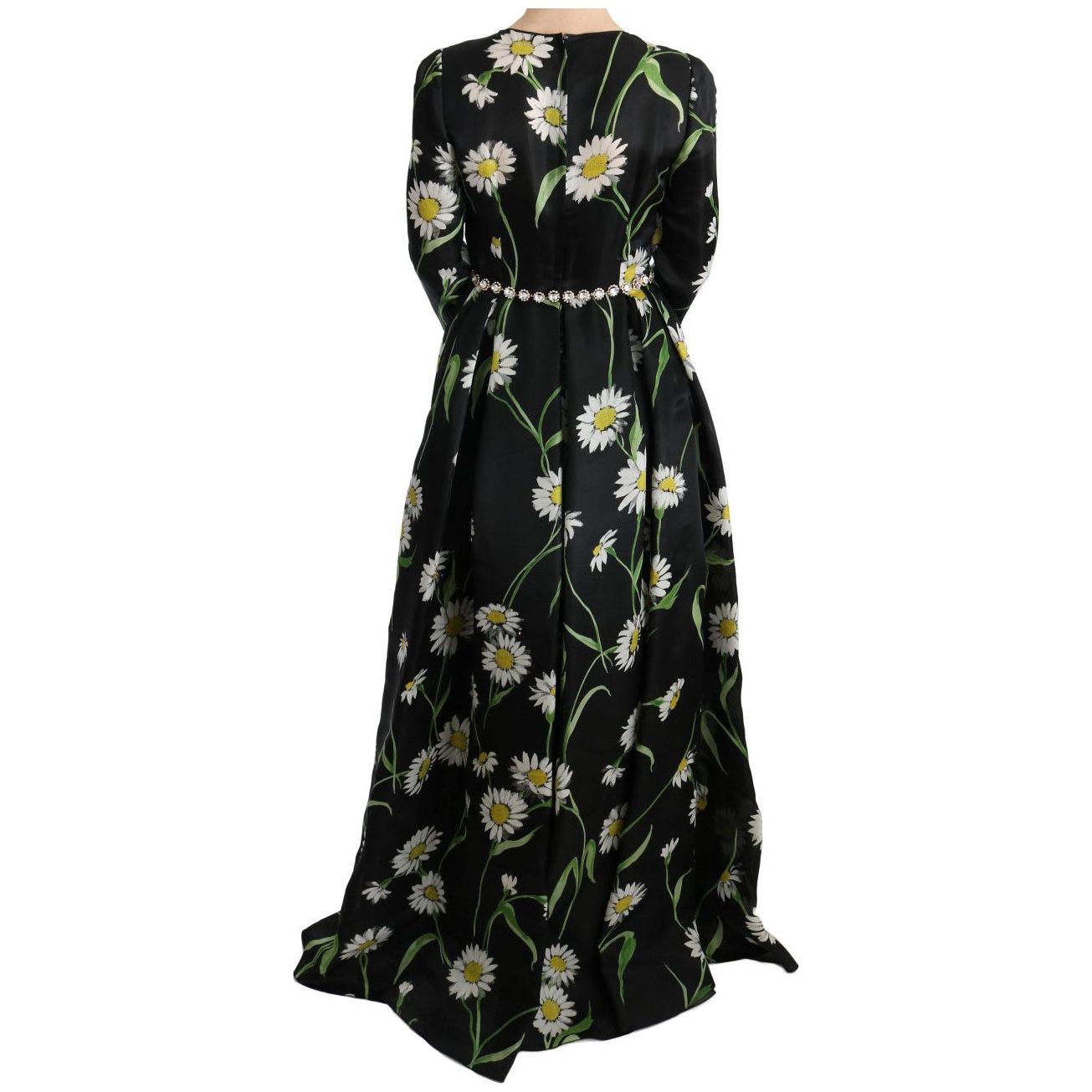 Dolce & Gabbana Elegant Sunflower Maxi Gown with Crystals Dolce & Gabbana Black