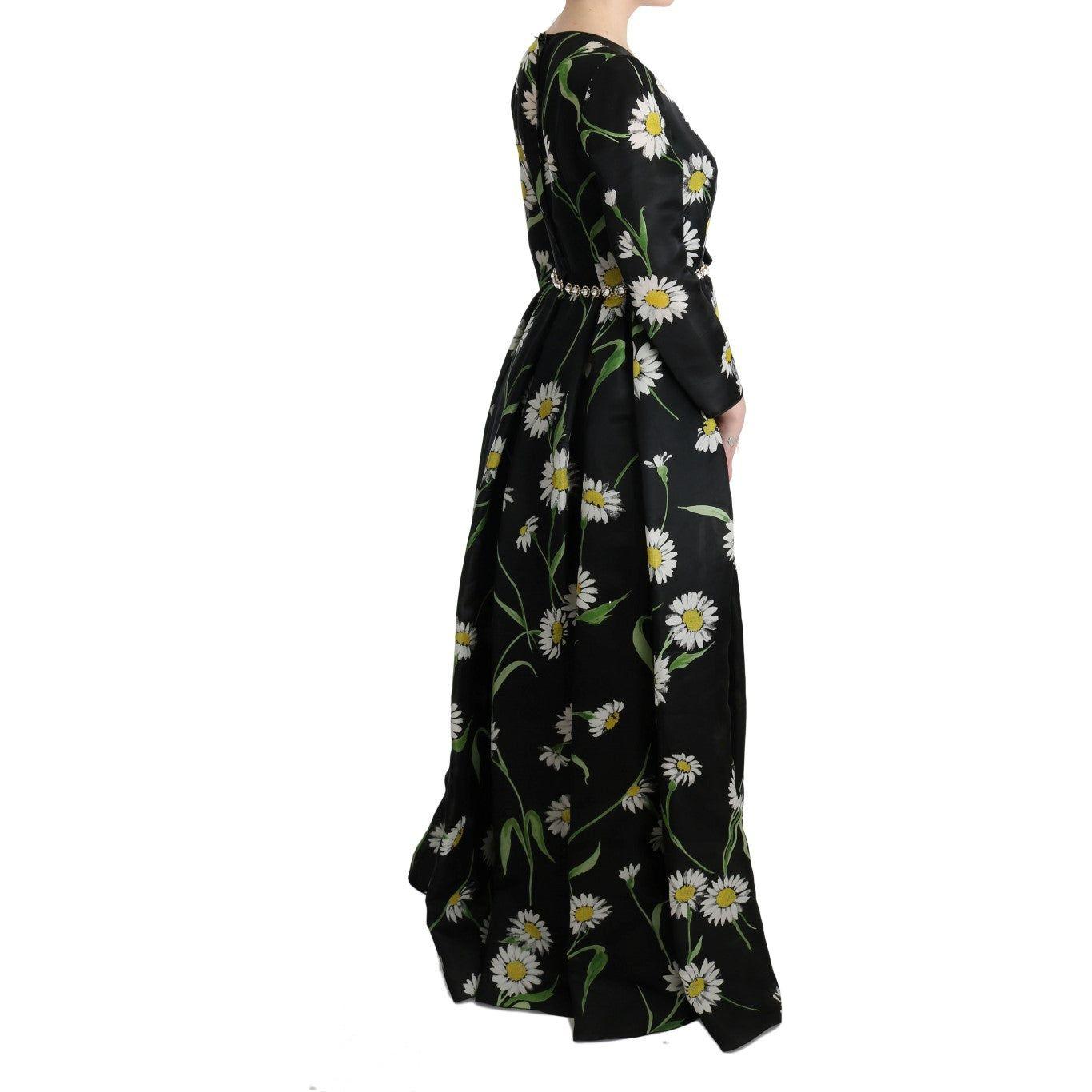 Dolce & Gabbana Elegant Sunflower Maxi Gown with Crystals Dolce & Gabbana Black