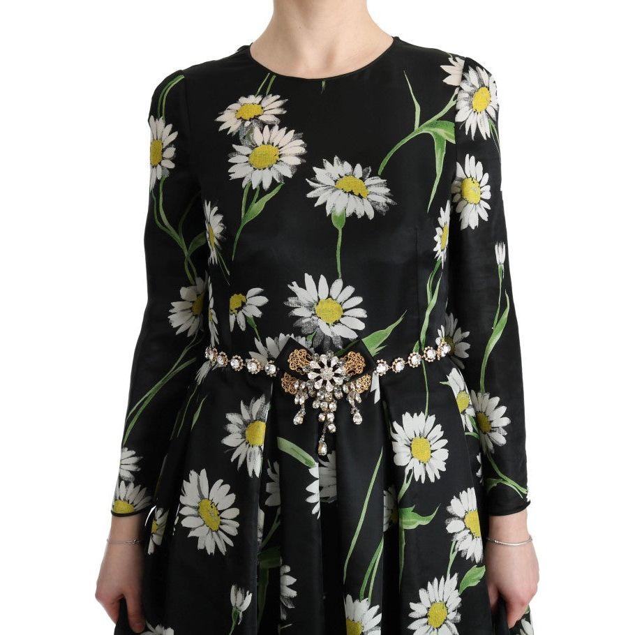 Dolce & Gabbana Elegant Sunflower Maxi Gown with Crystals Dolce & Gabbana Gray