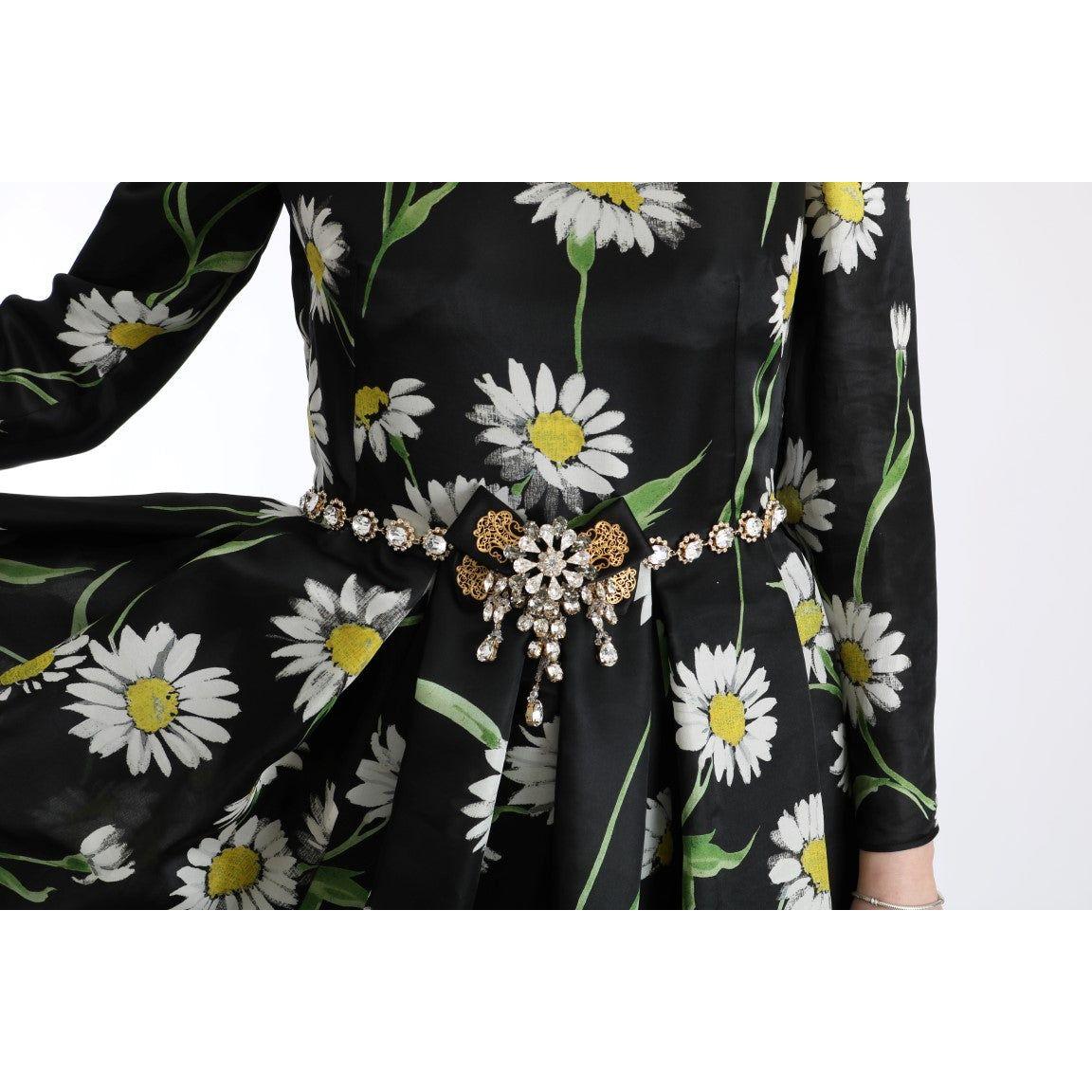Dolce & Gabbana Elegant Sunflower Maxi Gown with Crystals Dolce & Gabbana Black