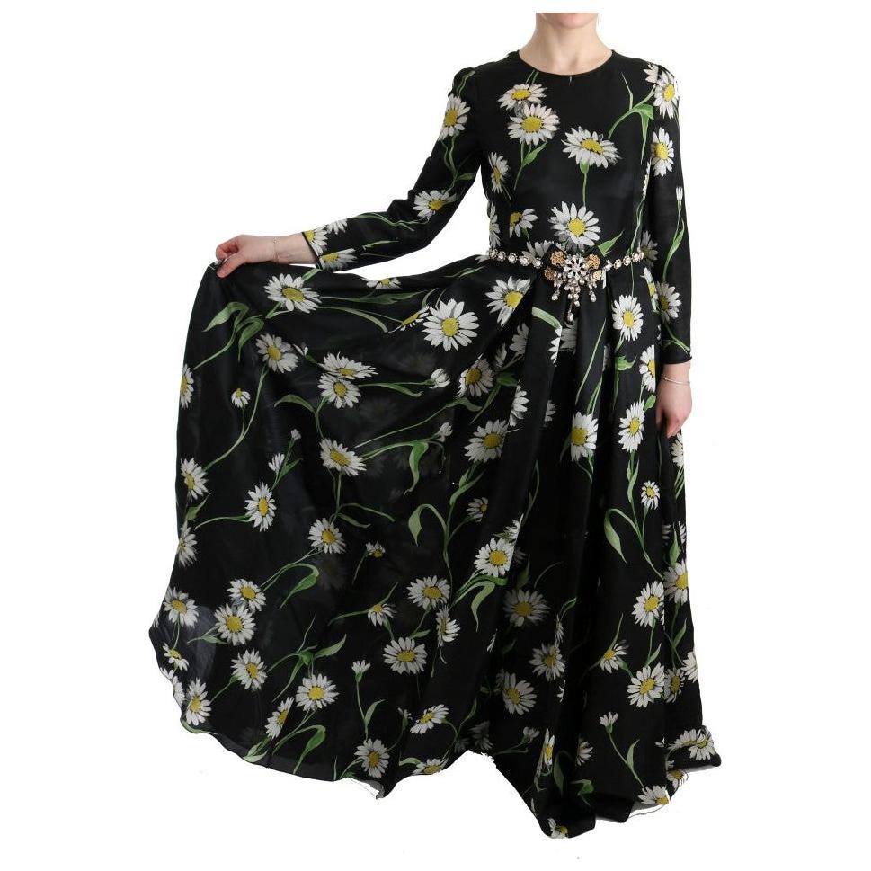 Dolce & Gabbana Elegant Sunflower Maxi Gown with Crystals Dolce & Gabbana Gray