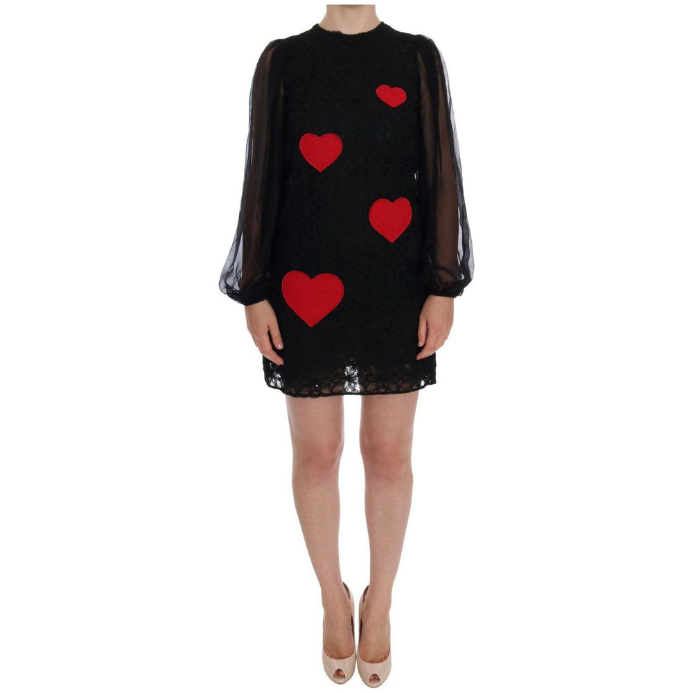 Dolce & Gabbana Black Lace Red Heart Shift Dress DR999-1