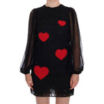 Dolce & Gabbana Black Lace Red Heart Shift Dress DR999-1