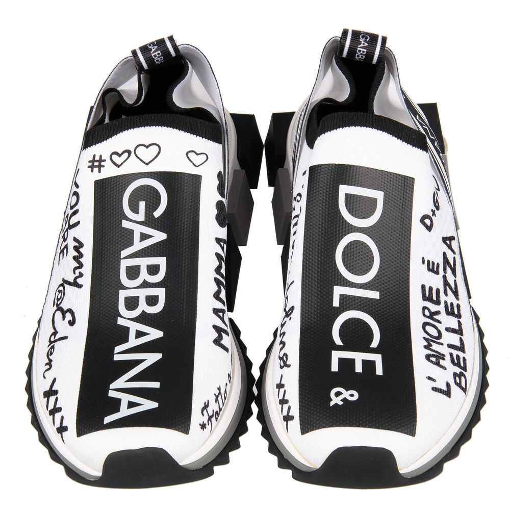 Dolce & Gabbana Elegant Monochrome Printed Stretch Sneakers Dolce & Gabbana Dark Slate Gray