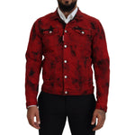 Dsquared² Red Black Tie Dye Collared Men Denim Jacket Dsquared² Black