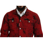 Dsquared² Red Black Tie Dye Collared Men Denim Jacket Dsquared² Dark Red