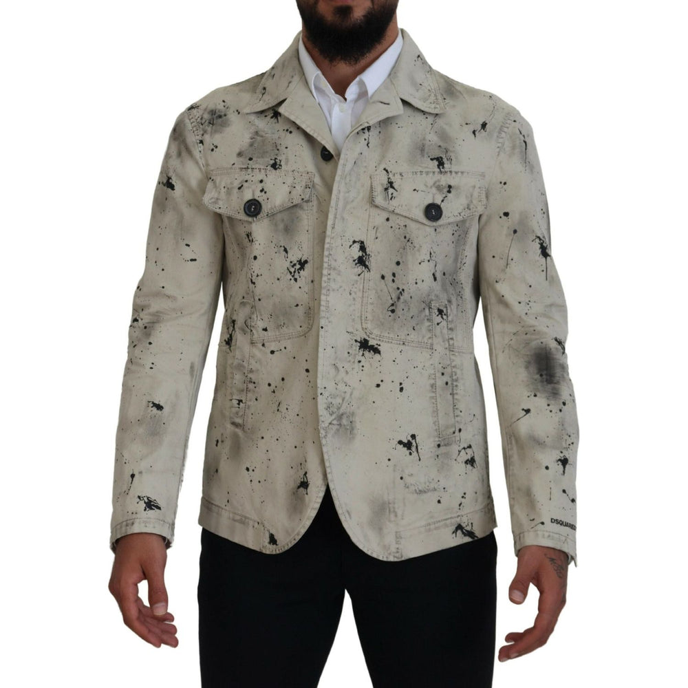 Dsquared² Off White Black Splash Print Casual Denim Jacket Dsquared² Light Slate Gray