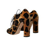 Dolce & Gabbana Brown Leopard Hair Lace Up Booties Shoes
