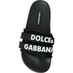 Dolce & Gabbana Black Neoprene Slides Flats Beachwear Shoes LA10806-35