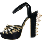 Dolce & Gabbana Black Gold Embellished Heels Sandals Shoes LA10771-39