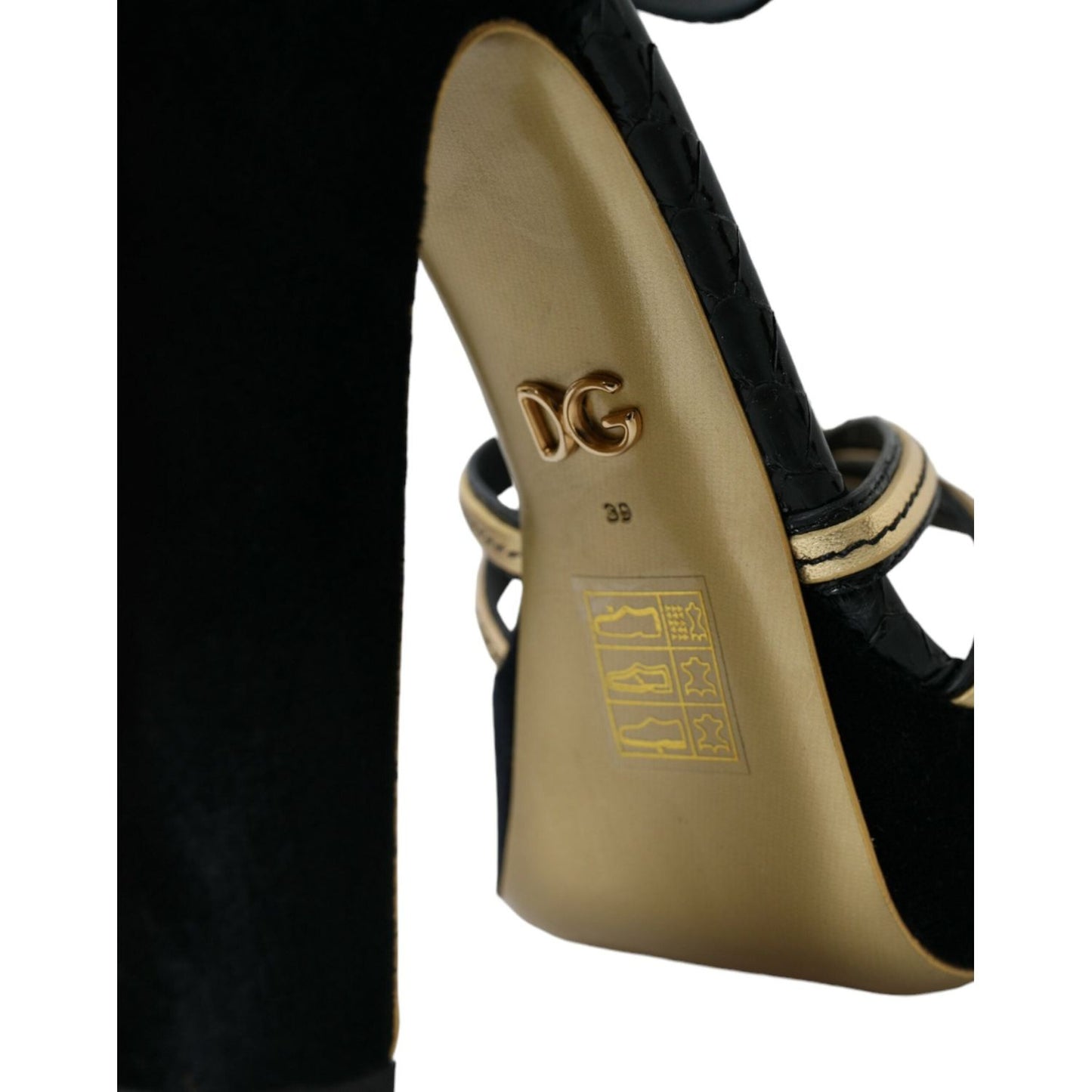 Dolce & Gabbana Black Gold Embellished Heels Sandals Shoes LA10771-39