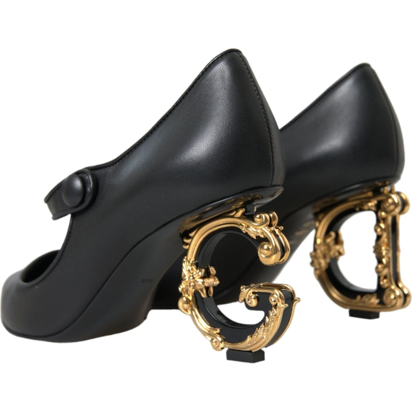 Dolce & Gabbana Black Leather Logo Heels Mary Janes Pumps Shoes LA10765-37.5