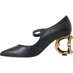 Dolce & Gabbana Black Leather Logo Heels Mary Janes Pumps Shoes LA10765-37.5