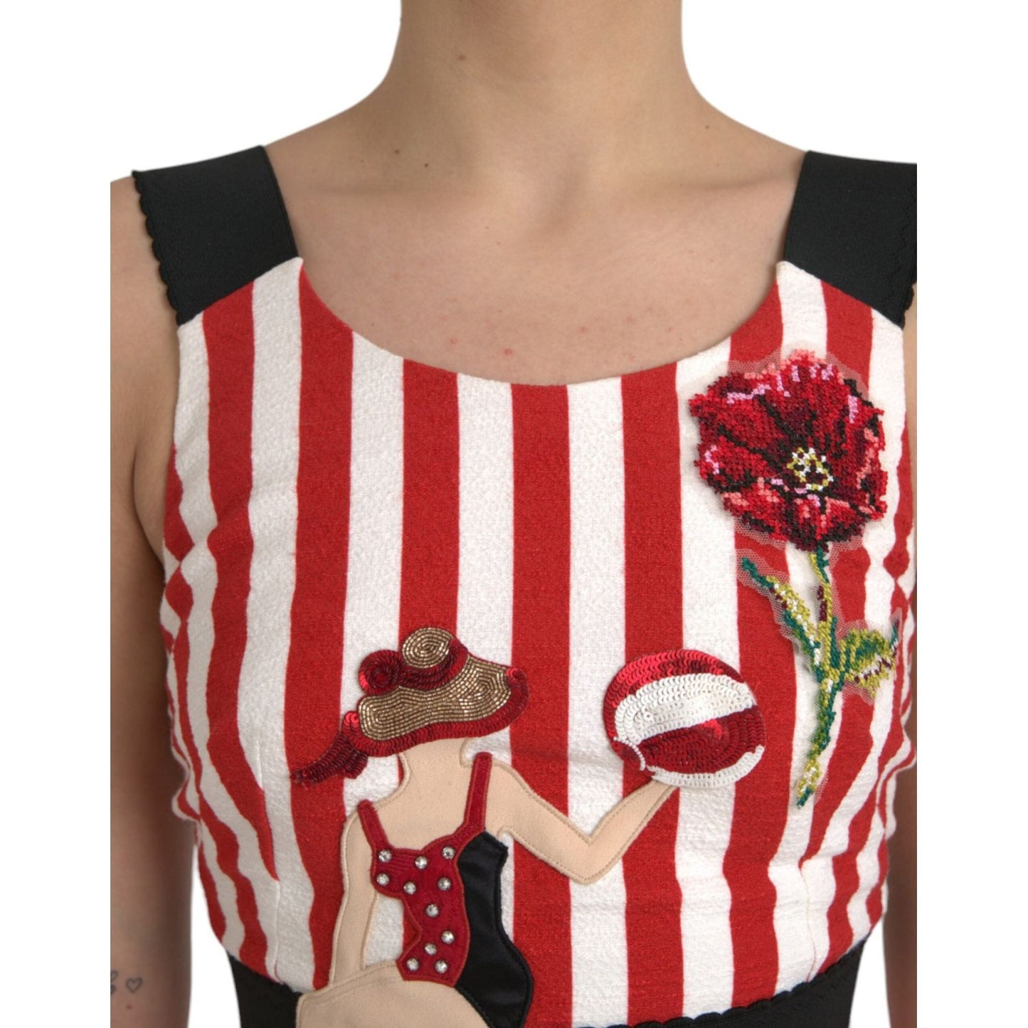 Dolce & Gabbana Red White Floral Sleeveless Sheath Midi Dress DR281181-36